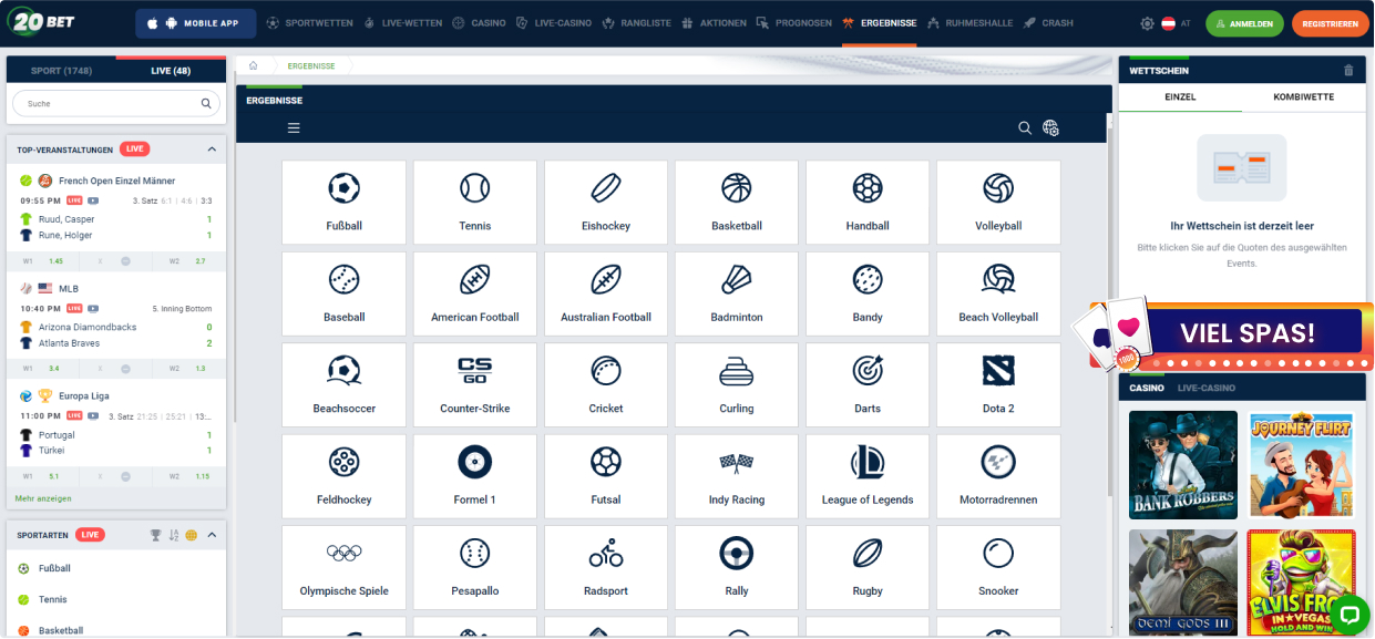 20bet Live Wetten