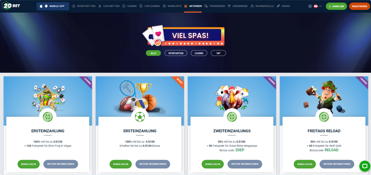 20BET Boni und Aktionen